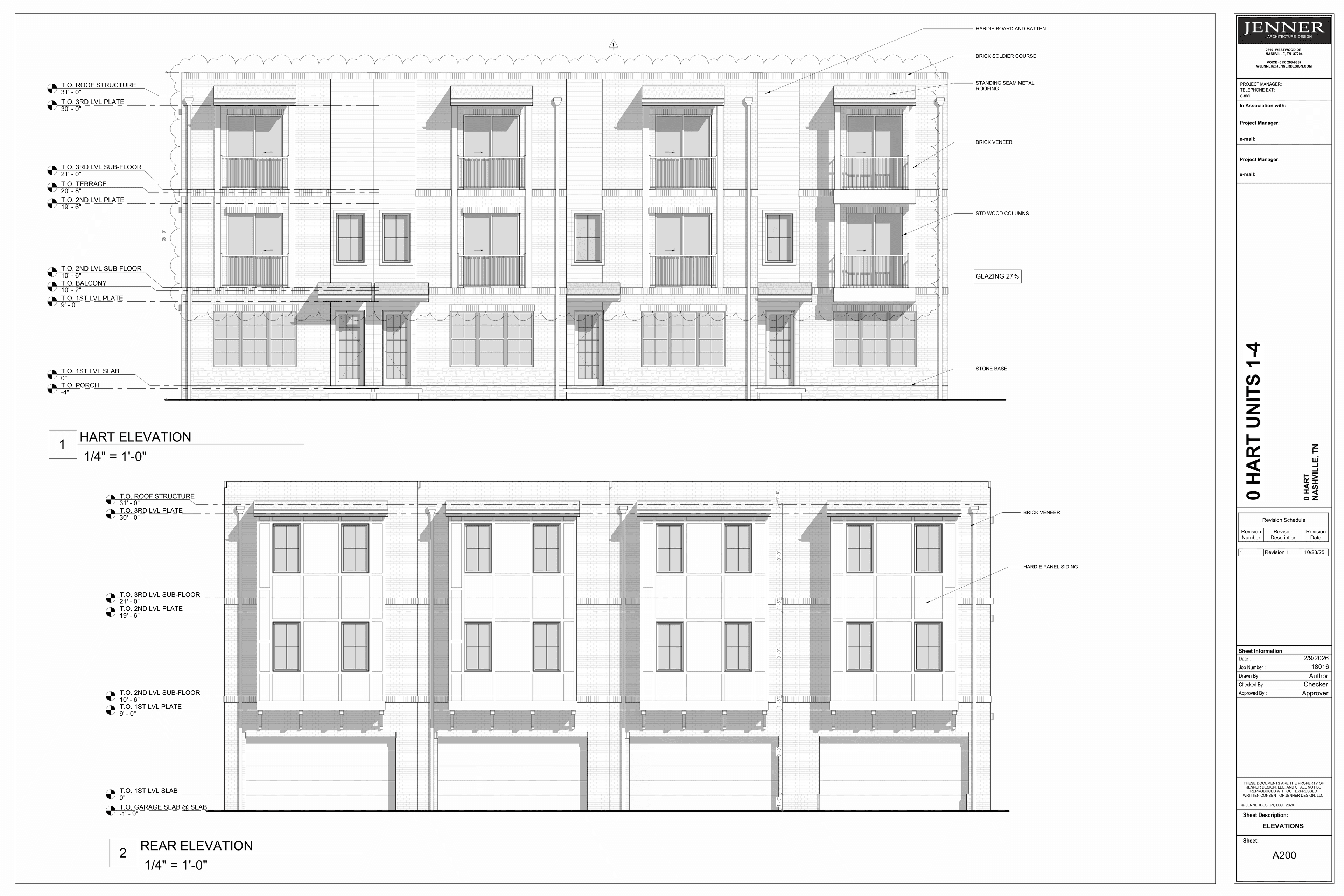 Architectural elevations for Maplewood Row units 1 through 4